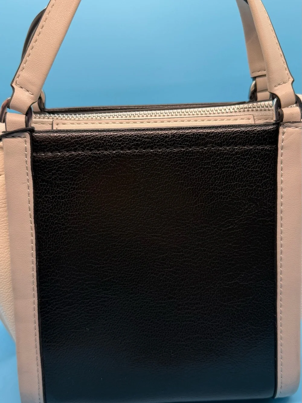 NWT Calvin Klein Colorblock Satchel Handbag Black Cream Taupe